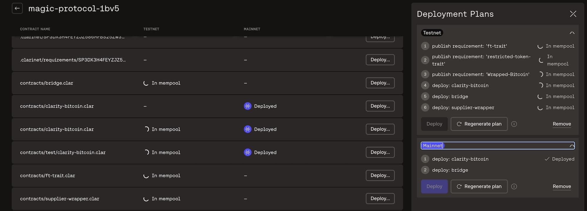 Deployment plan with status in-mempool